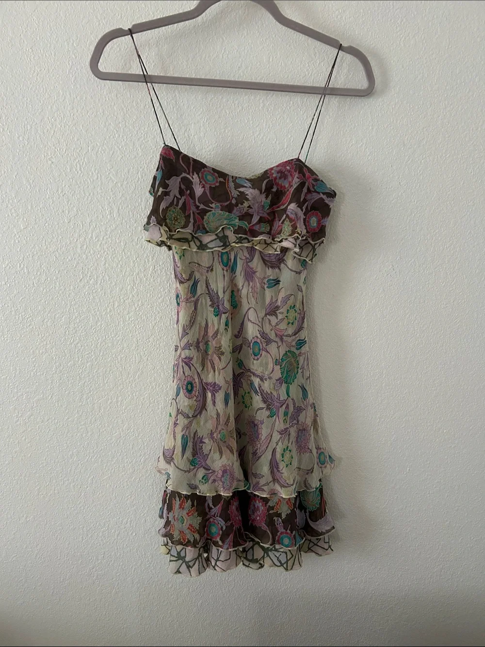 Vintage Diane Von Furstenberg Mini Dress with Purple and Teal Floral Print - Picture 1 of 3